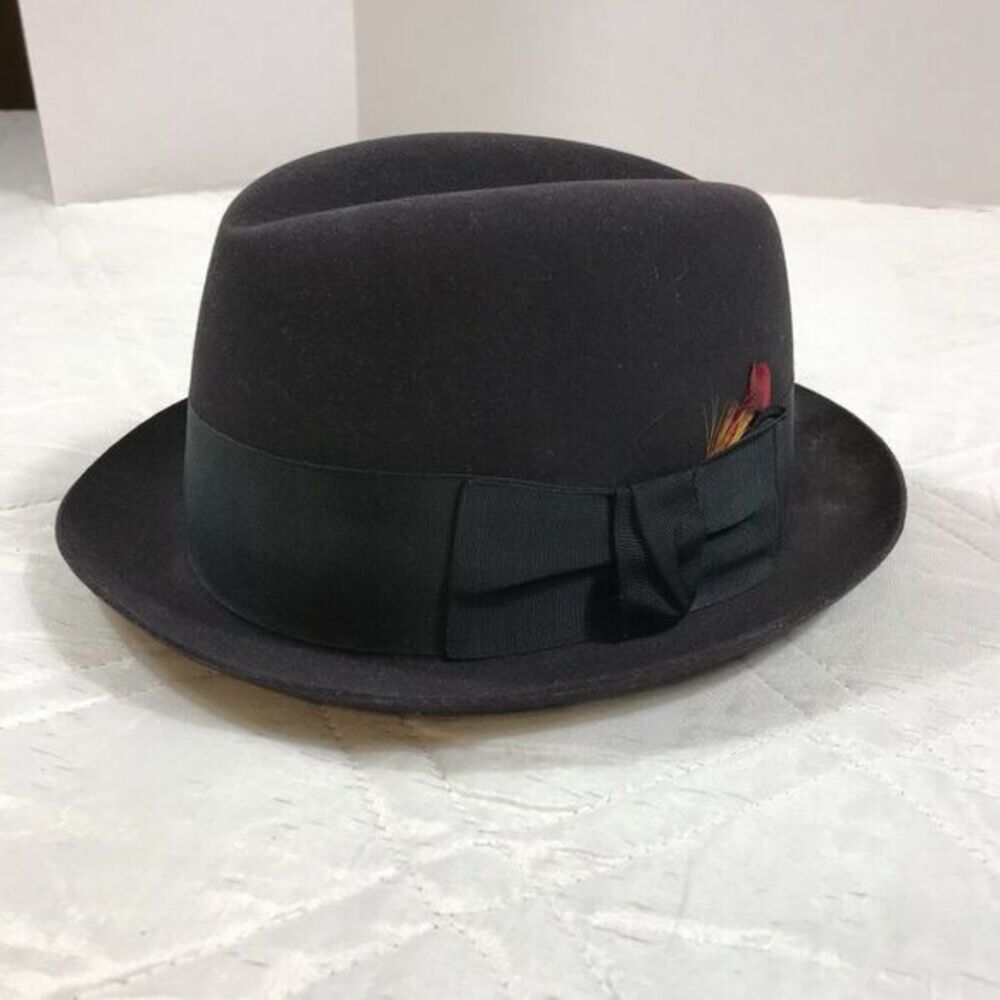 Men's VTG Dark Gray Keens British Bowler Derby Hat‎ Sz 7 1/8 shower proof